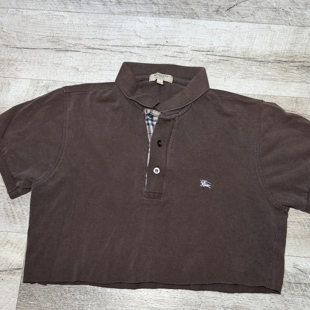 Burberry Brown Cropped Polo Top Size M
